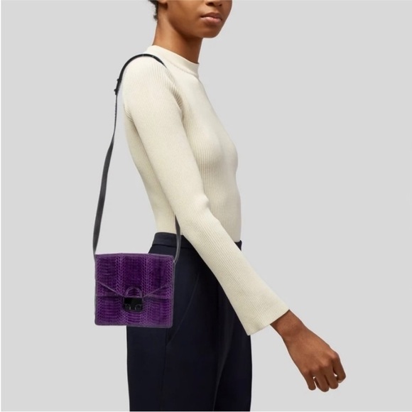 Loeffler Randall snakeskin embossed purple leather crossbody bag NWT - Picture 3 of 8
